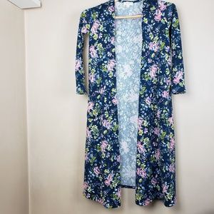 Blue Floral Sarah LuLaRoe Duster Cardigan - EUC XS